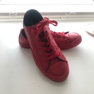 red leather converse low top